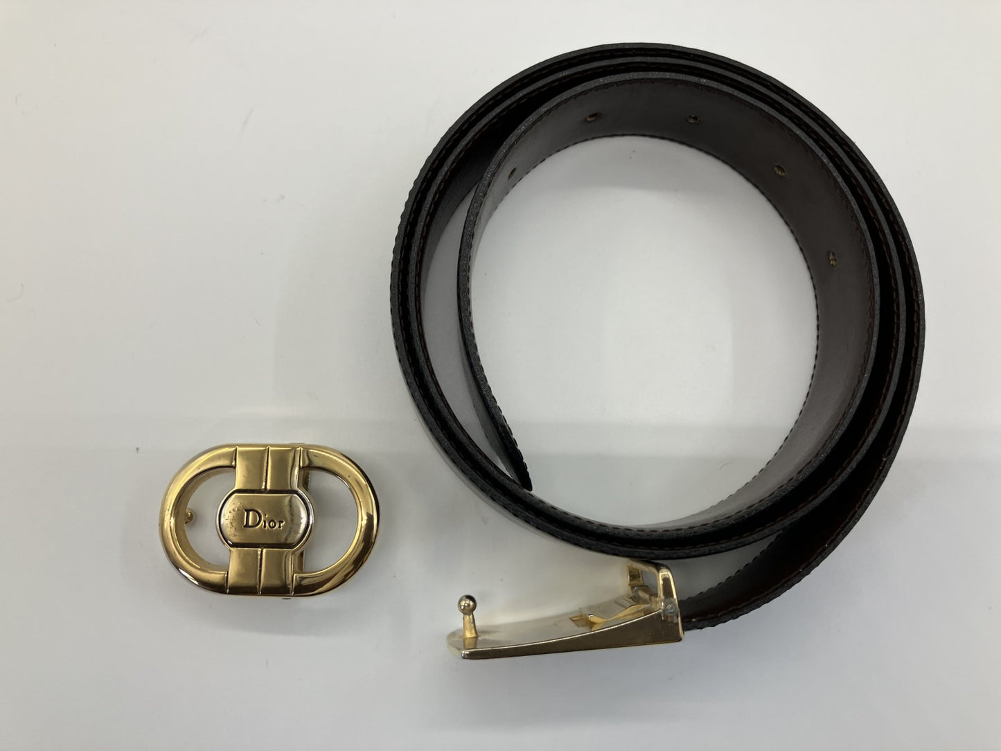 Christian Dior Belt Buckle x 2 Black & Gold Length 100cm