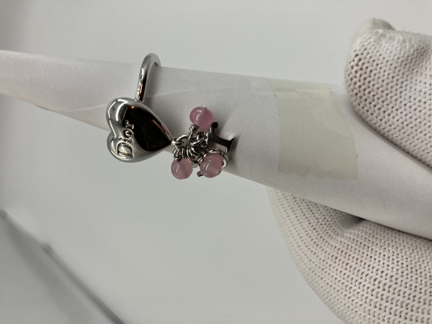 Christian Dior Ring Size 12 (52) (US 6.5) Heart Silver &amp; Pink Box and Bag Included Free Shipping 