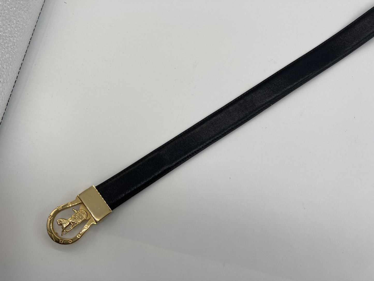 Celine black leather belt with carriage hardware, length 86cm, width 3cm