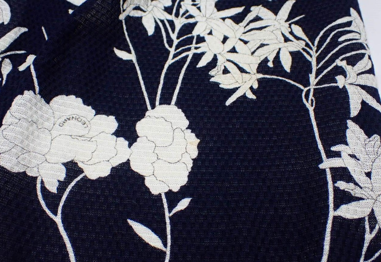 LEONARD Floral Tight Skirt Navy Ivory Cotton Japan Women Size 67-93