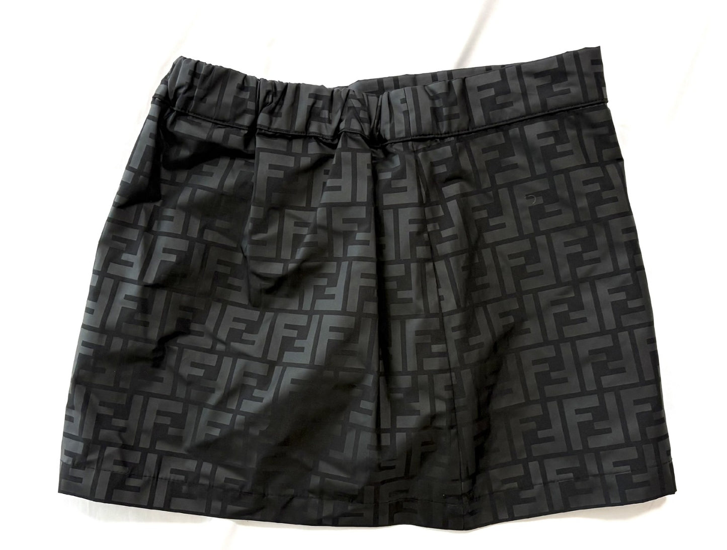 FENDI FF Zucca Logo Black Nylon Snap Mini Skirt Size 10A Made in Italy