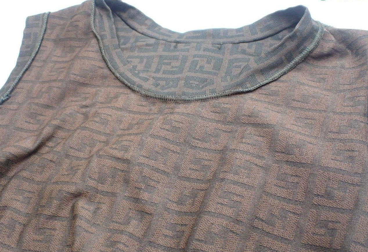 FENDI Zucca Sleeveless Dress Brown FF Monogram Stretch Italy Size 40