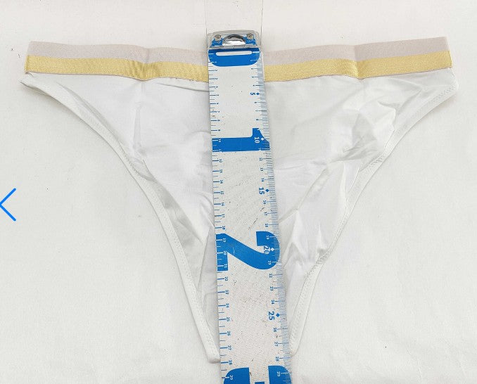 MCM Logo Waist Bikini Briefs White Gold Size L MFYASBM04 New 2PCS
