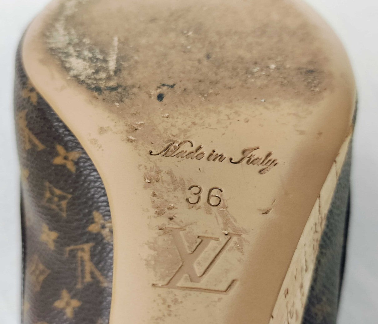 Louis Vuitton Monogram Bow Slingback Wedge Sandals (EU 36)(US 6) Cork Heel Italy