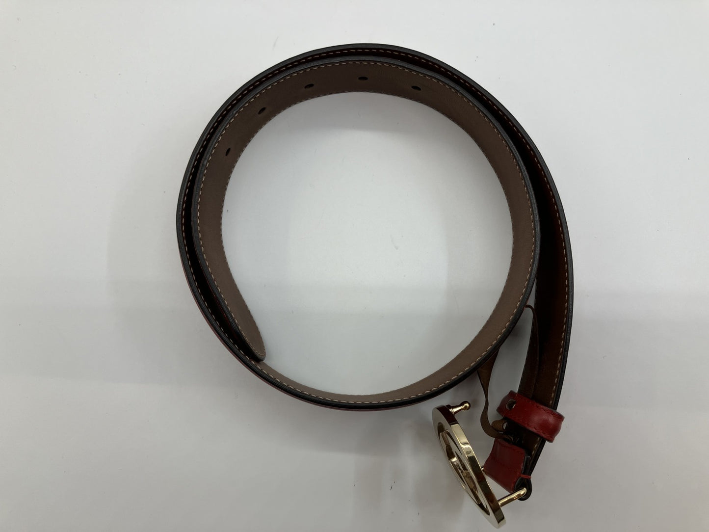 Gucci 370543 Interlocking G Belt 75/30 Leather Red Length 90cm Free Shipping 