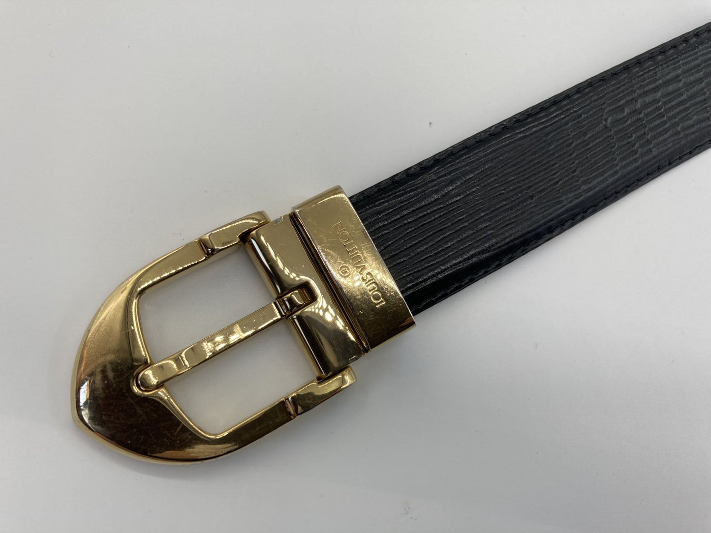 LOUIS VUITTON Louis Vuitton Black Santur Classic Belt Noir Total Length 103cm Free Shipping 