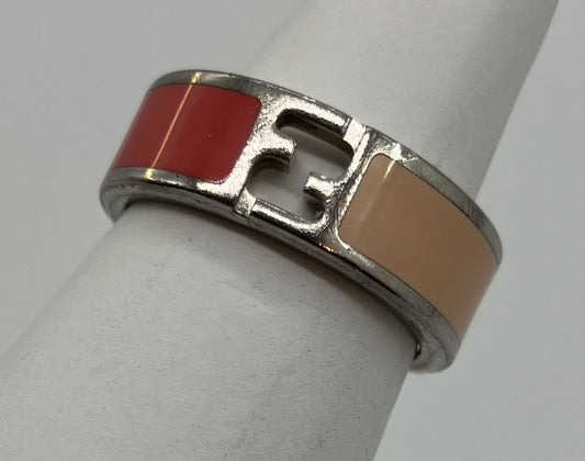 FENDI Ring Size S (JP 11)(US 6)(EU 51) Silver &amp; Red Free Shipping 