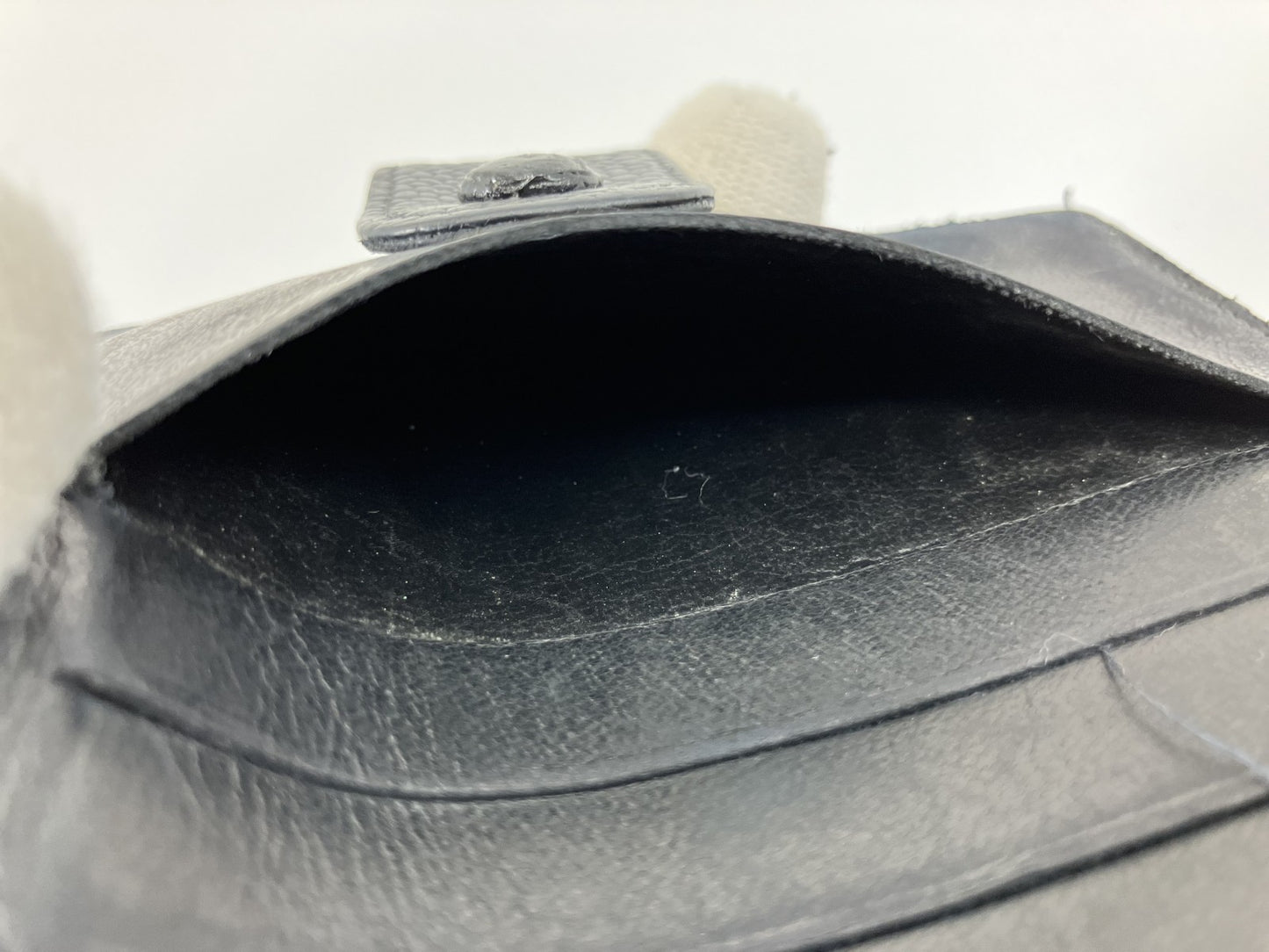 CHANEL Caviar Skin Black Coco Mark W Hook Bifold Wallet with Box and Cards