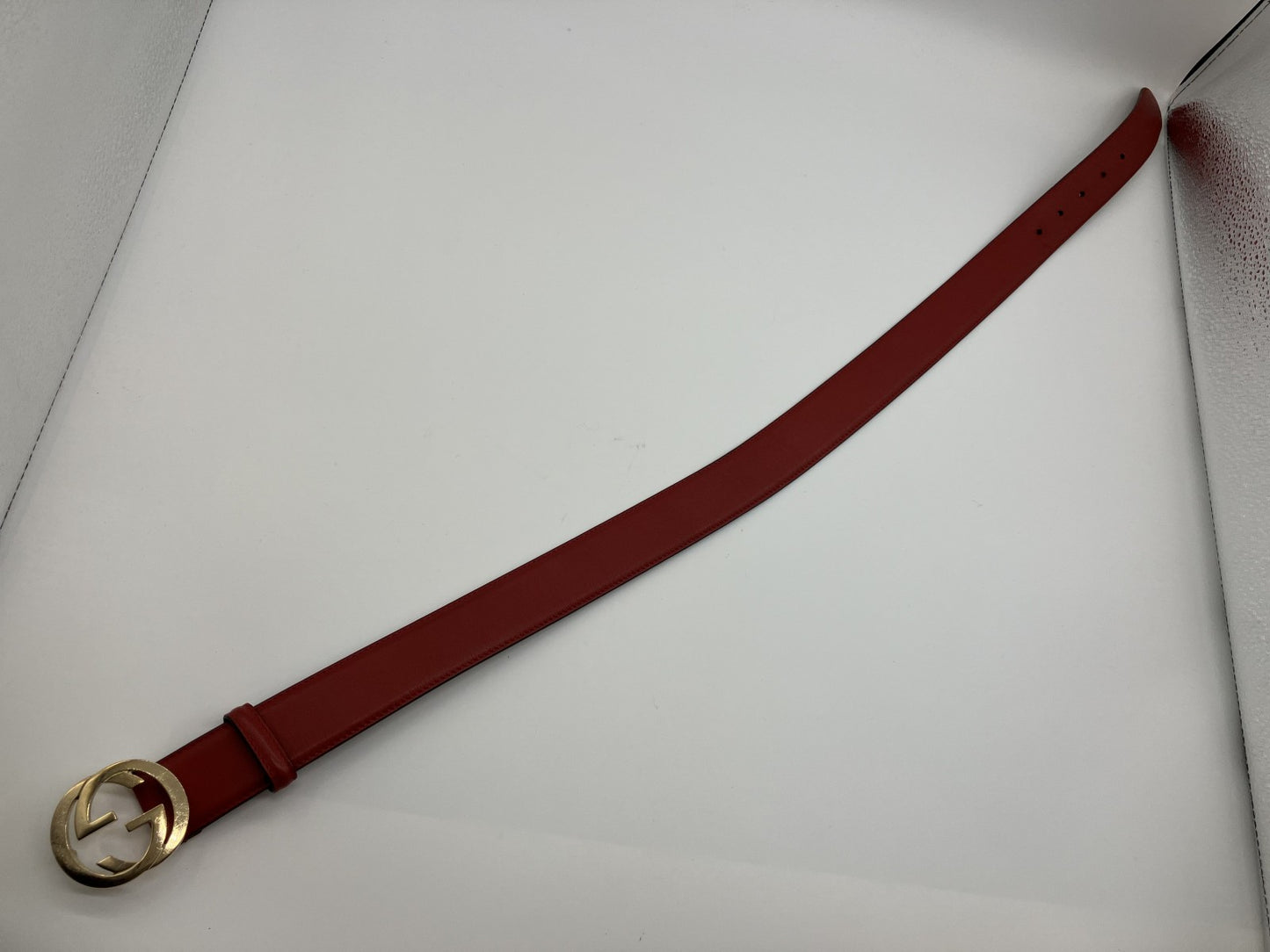 Gucci 370543 Interlocking G Belt 75/30 Leather Red Length 90cm Free Shipping 