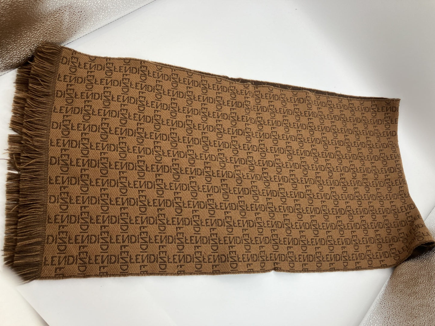 FENDI ZUCCA Scarf 150 x 35cm Brown Free Shipping 