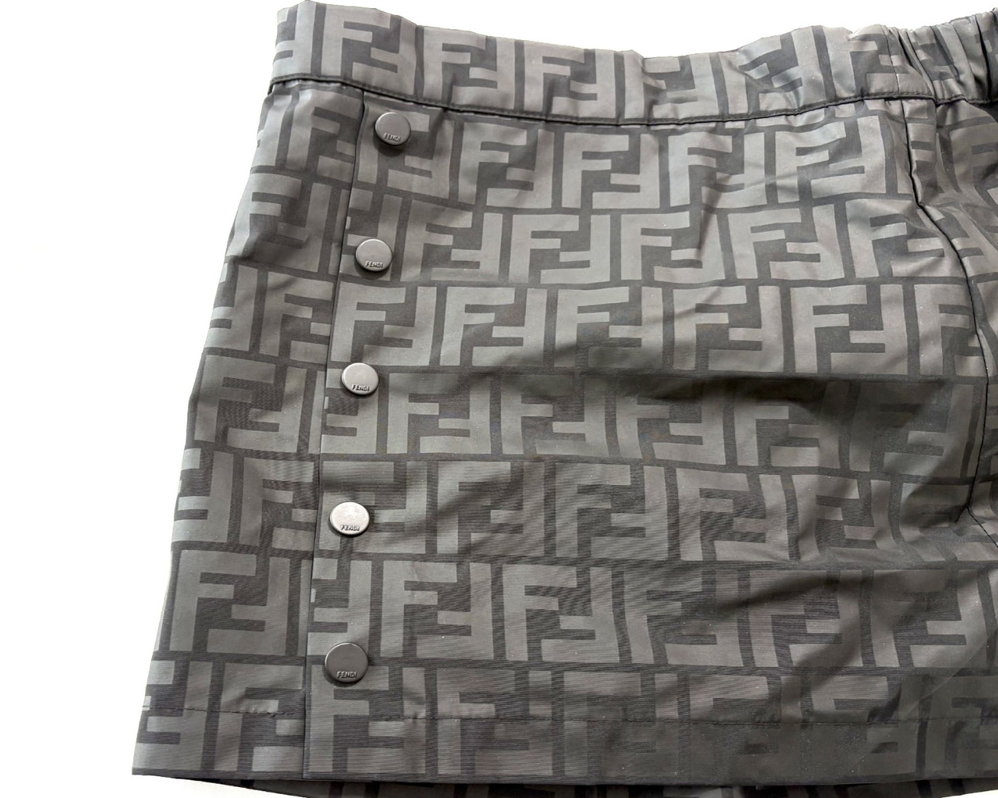 FENDI FF Zucca Logo Black Nylon Snap Mini Skirt Size 10A Made in Italy