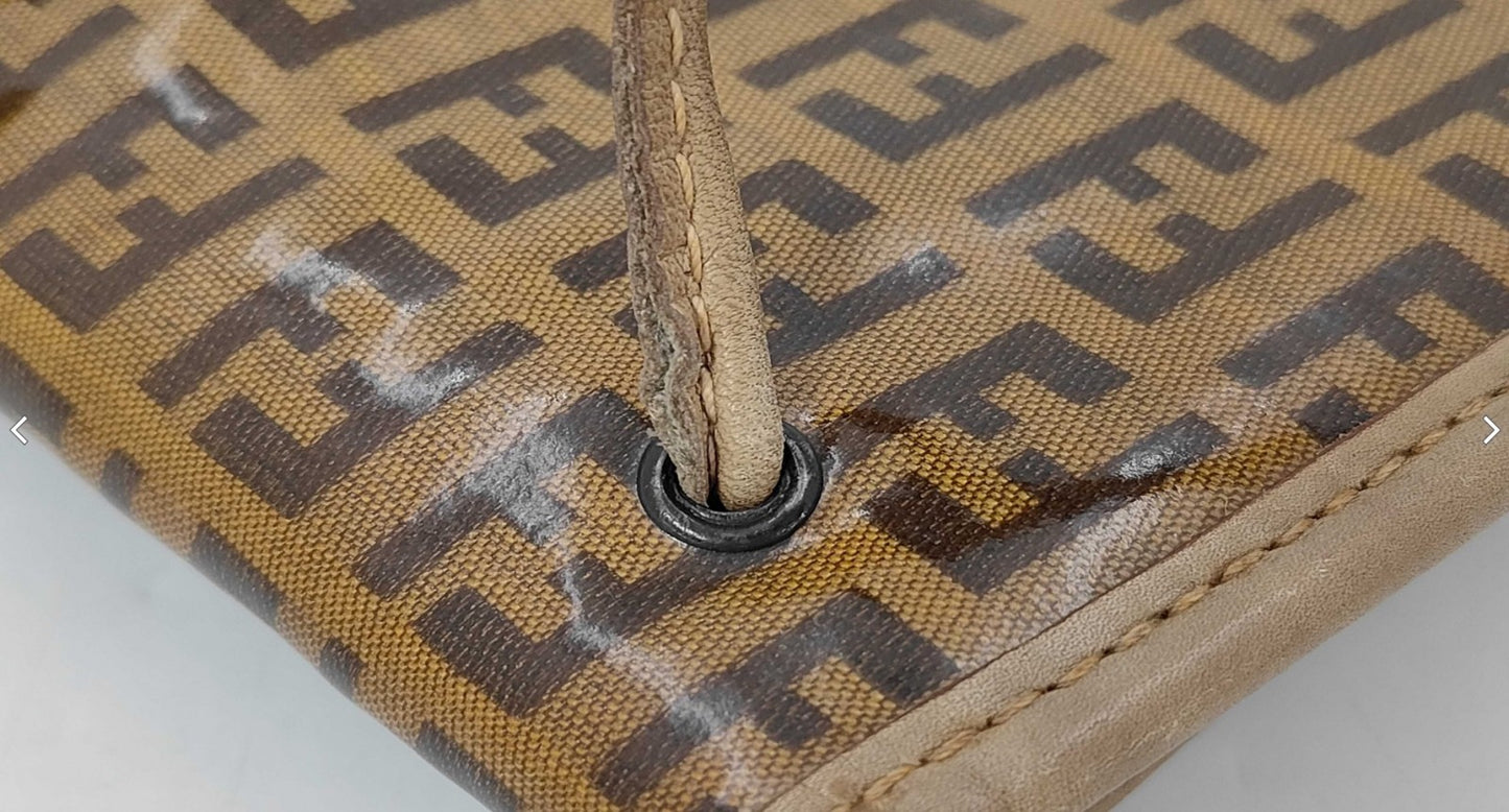 FENDI Zucca FF Monogram PVC Leather Crossbody Shoulder Bag Brown Italy