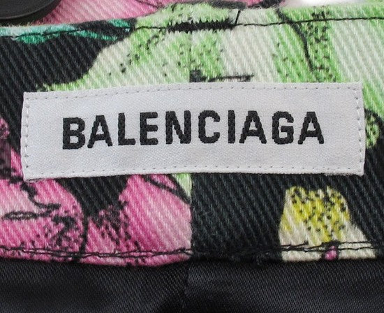 BALENCIAGA Floral Skirt Size 36 Cotton Black Multicolor Made in Italy