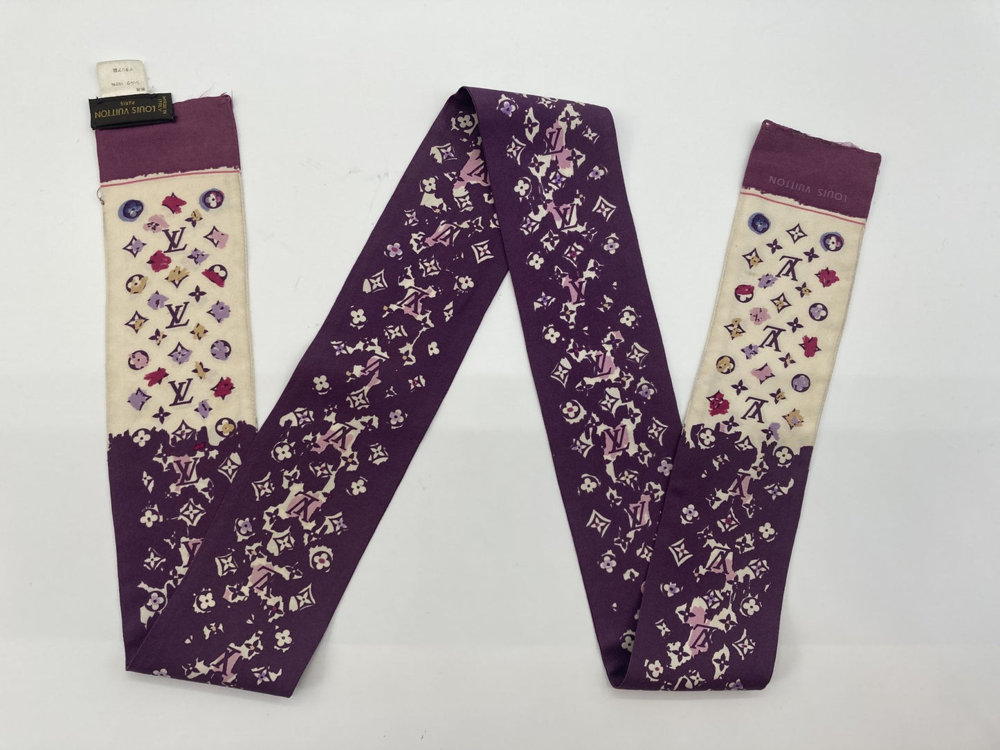 LOUIS VUITTON Scarf Bandeau Monogram Splash 100% Silk Purple Approx. 126 x 6 cm Free Shipping 