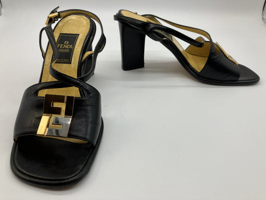 FENDI Sandals 36.5(US 6.25)(23.1cm)(9.09 inch) Heel approx. 8cm Black & Yellow with box