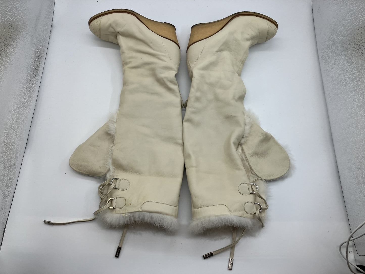 Chanel Coco Mark Fur and Leather Long Boots 37 Women's Ivory Matrasse