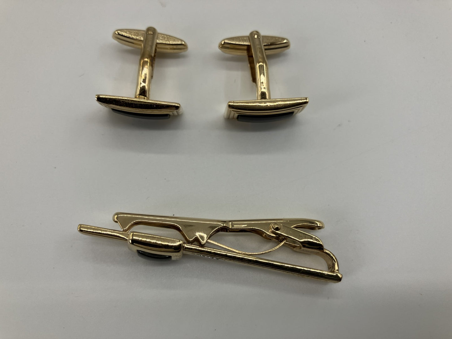 Christian Dior Cufflinks and Tie Pin Set Gold with Case Free Shipping 