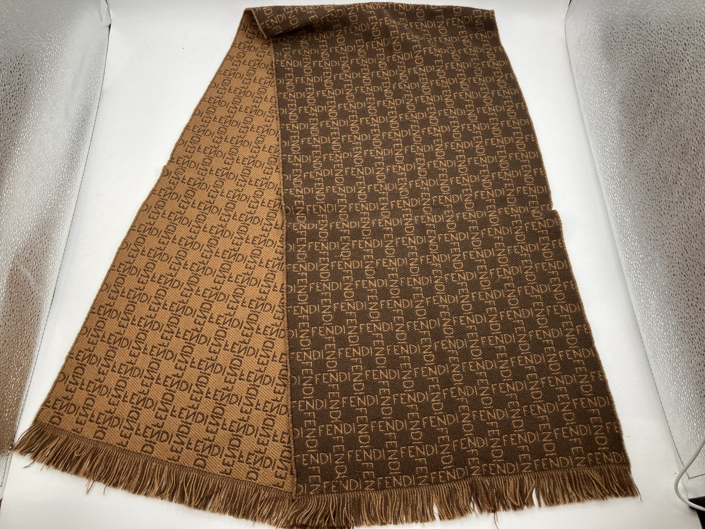 FENDI ZUCCA Scarf 150 x 35cm Brown Free Shipping 