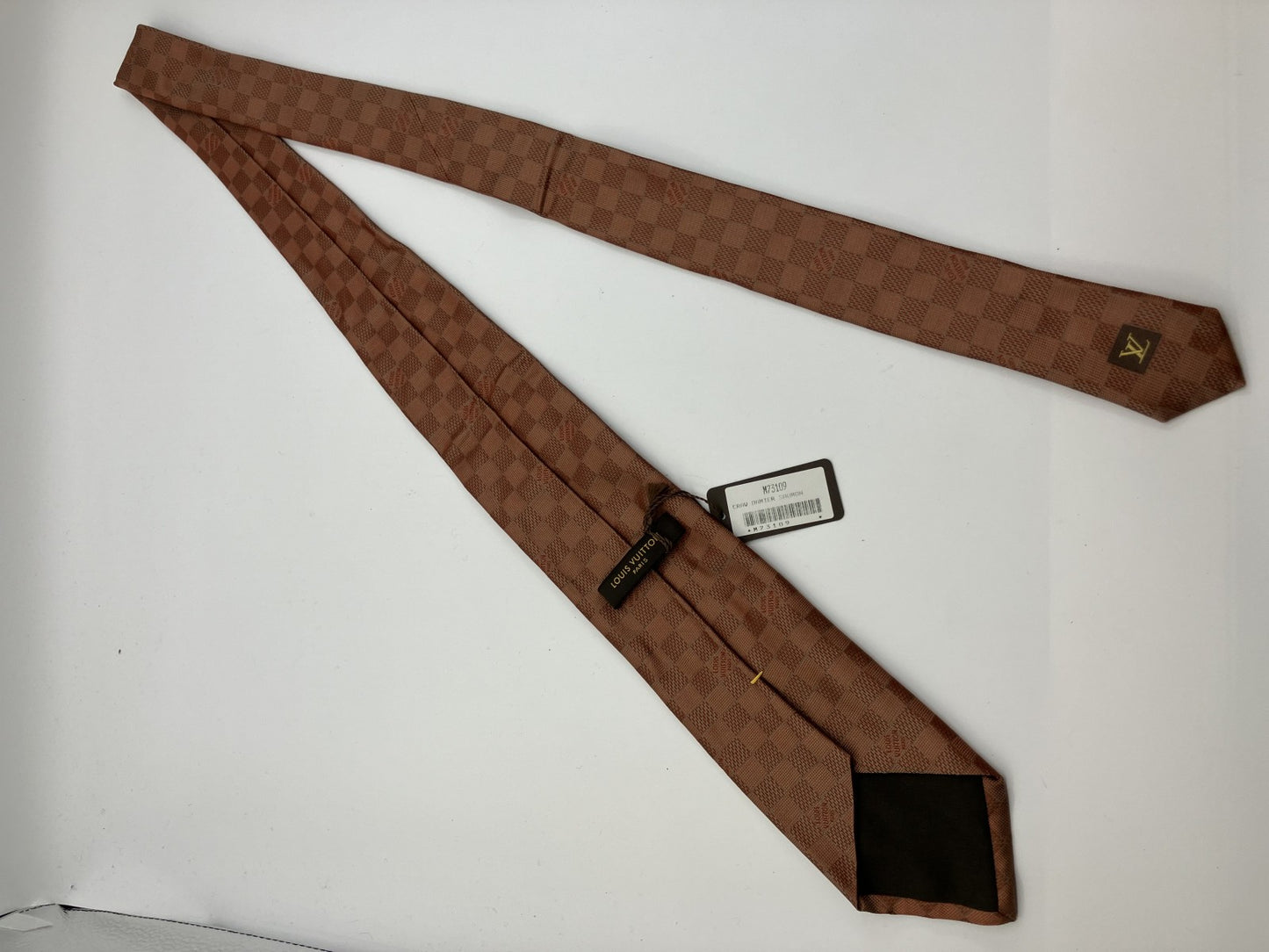 LOUIS VUITTON Damier tie, width 9cm, brown, with box,