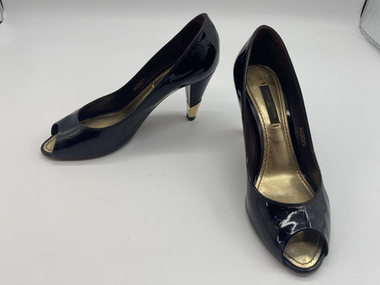 Louis Vuitton 2009 Patent Leather Open Toe Pumps Size 35 Women's Black MA0079 Monogram Box Bag Replacement Lift Included Free Shipping 