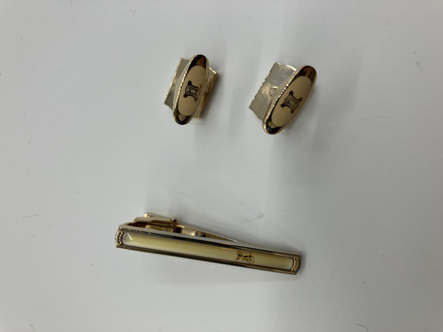 Celine tie pin and cufflinks set, gold, box included, free shipping 