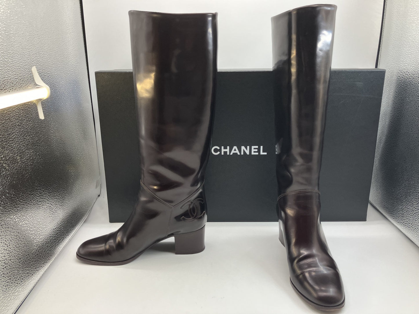 Chanel Coco Mark 14B Leather Long Boots 38 1/2 (US 7.75) (24.3cm) (9.57 inch) G29285 Women's Brown Boxed Free Shipping 