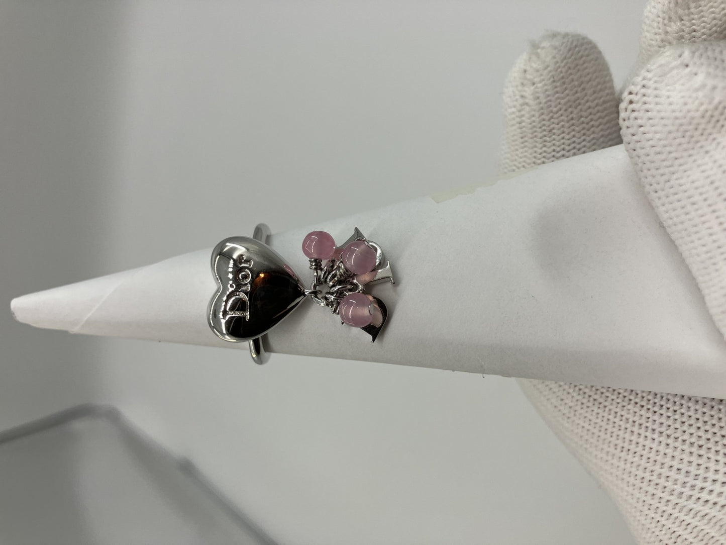 Christian Dior Ring Size 12 (52) (US 6.5) Heart Silver &amp; Pink Box and Bag Included Free Shipping 