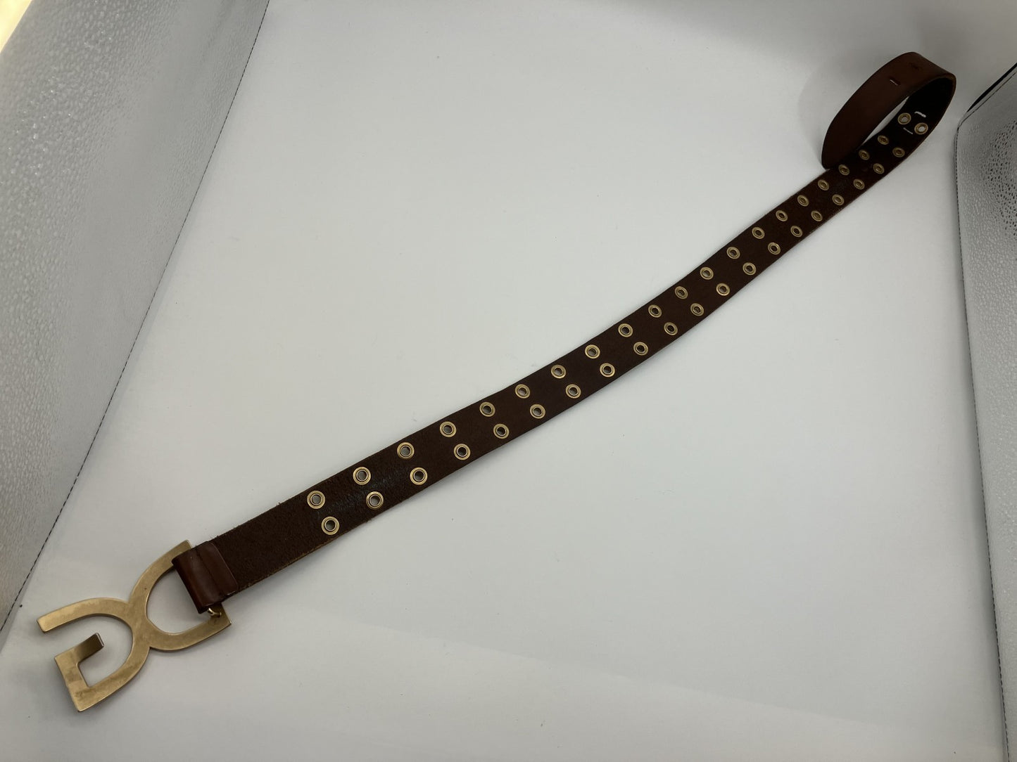 DOLCE &amp; GABBANA DG logo belt, total length approx. 114cm, gold &amp; brown, free shipping 