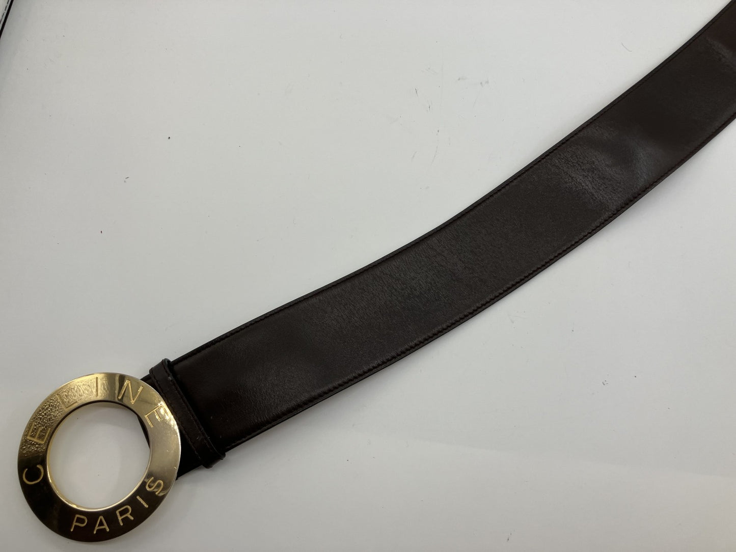 Cﾃｩline leather circle logo (diameter 8 cm) belt 82 cm x5.5 cm gold and brown