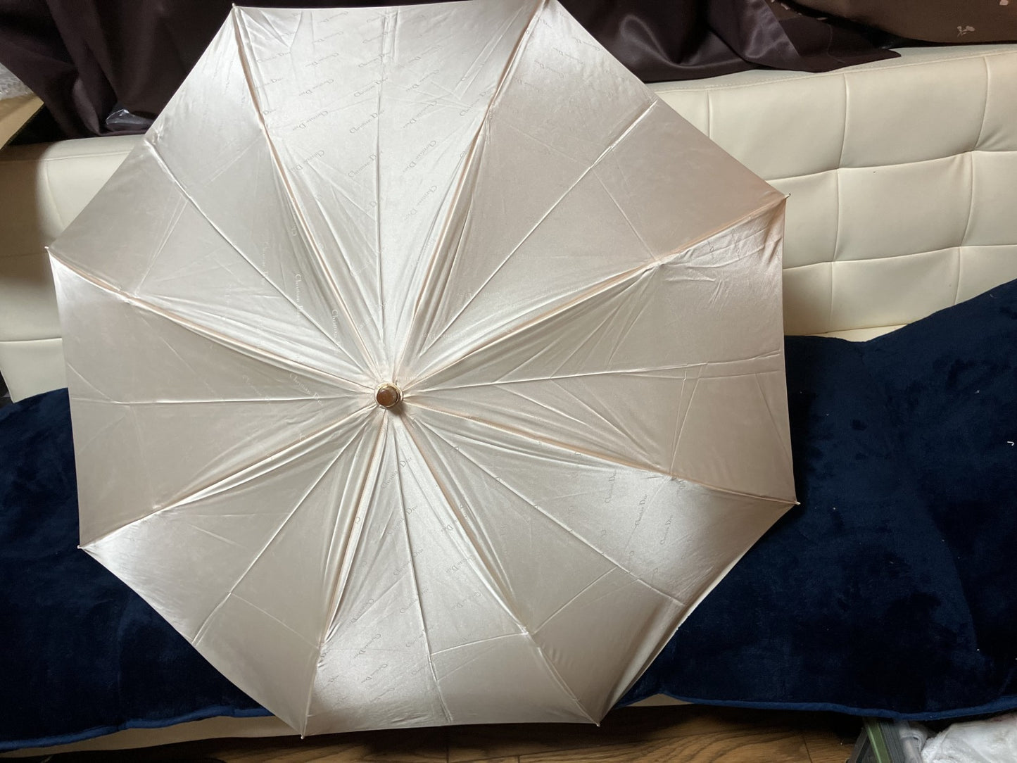 Christian Dior Folding Umbrella Cream Color Ribs 55cm Free Shipping 