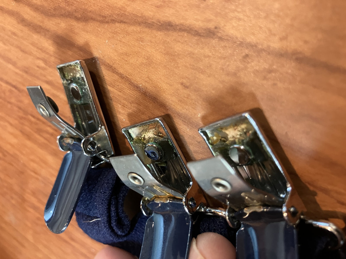 Christian Dior Logo Navy Y-Back Suspenders Adjustable Elastic 3 Clip Braces