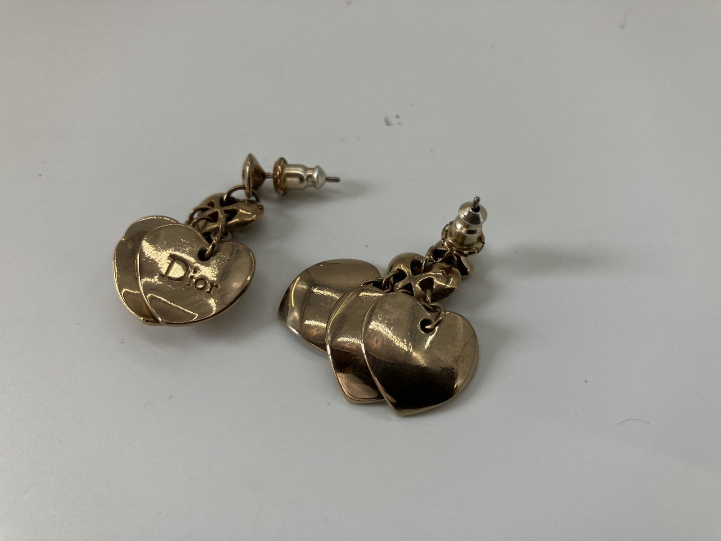 Christian Dior Heart Pierced Earrings Gold
