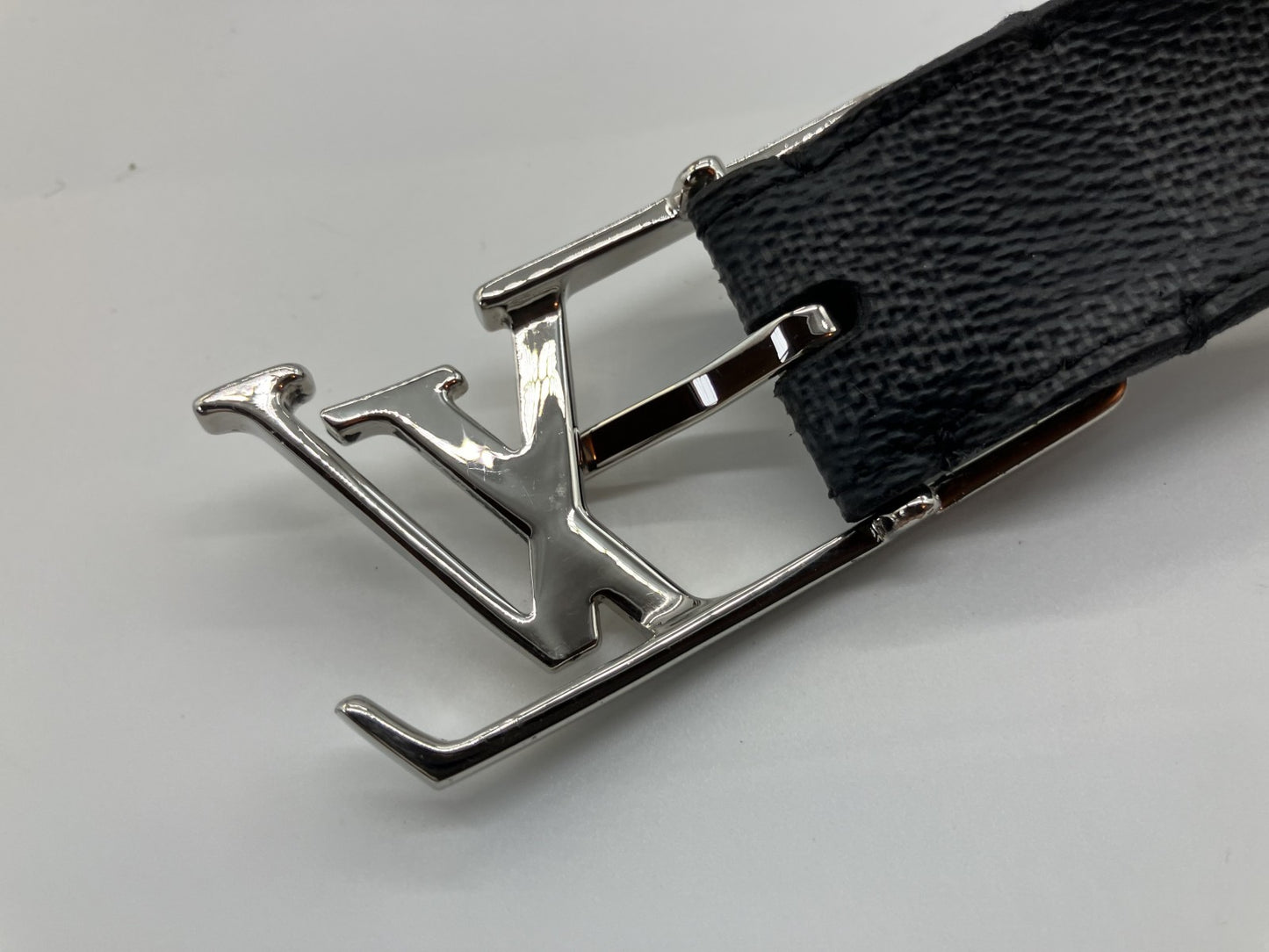 LOUIS VUITTON Santur Initial Damier Graphite Belt M6057V Total length approx. 106cm Width approx. 3cm Black &amp; Silver Free shipping 