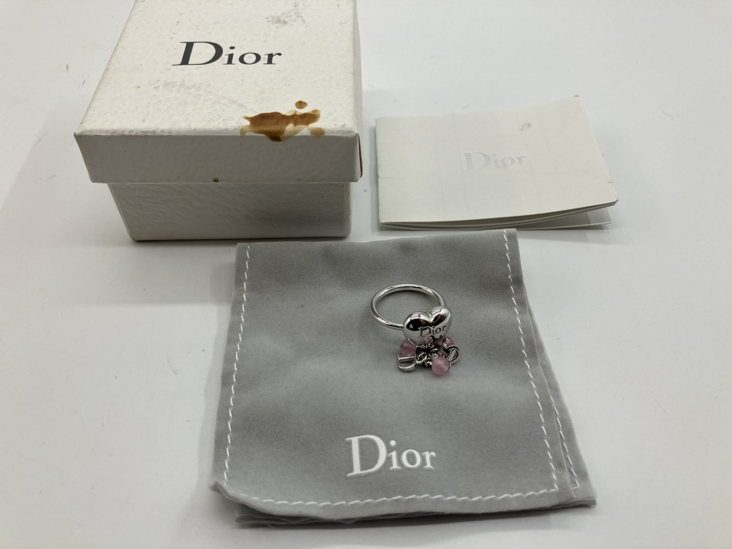 Christian Dior Ring Size 12 (52) (US 6.5) Heart Silver &amp; Pink Box and Bag Included Free Shipping 