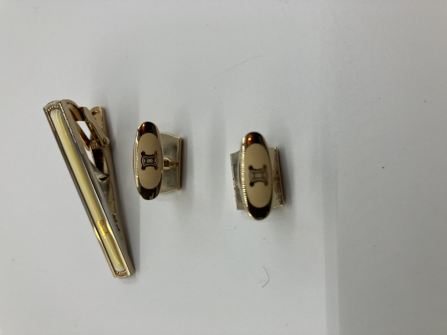 Celine tie pin and cufflinks set, gold, box included, free shipping 