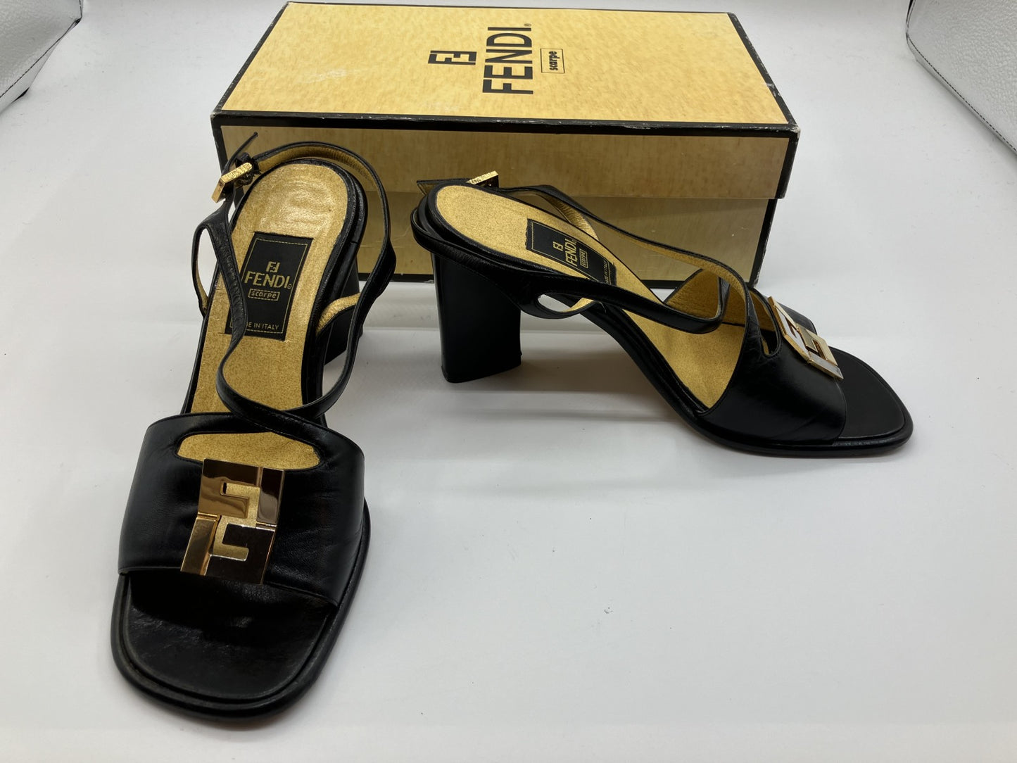 FENDI Sandals 36.5(US 6.25)(23.1cm)(9.09 inch) Heel approx. 8cm Black & Yellow with box