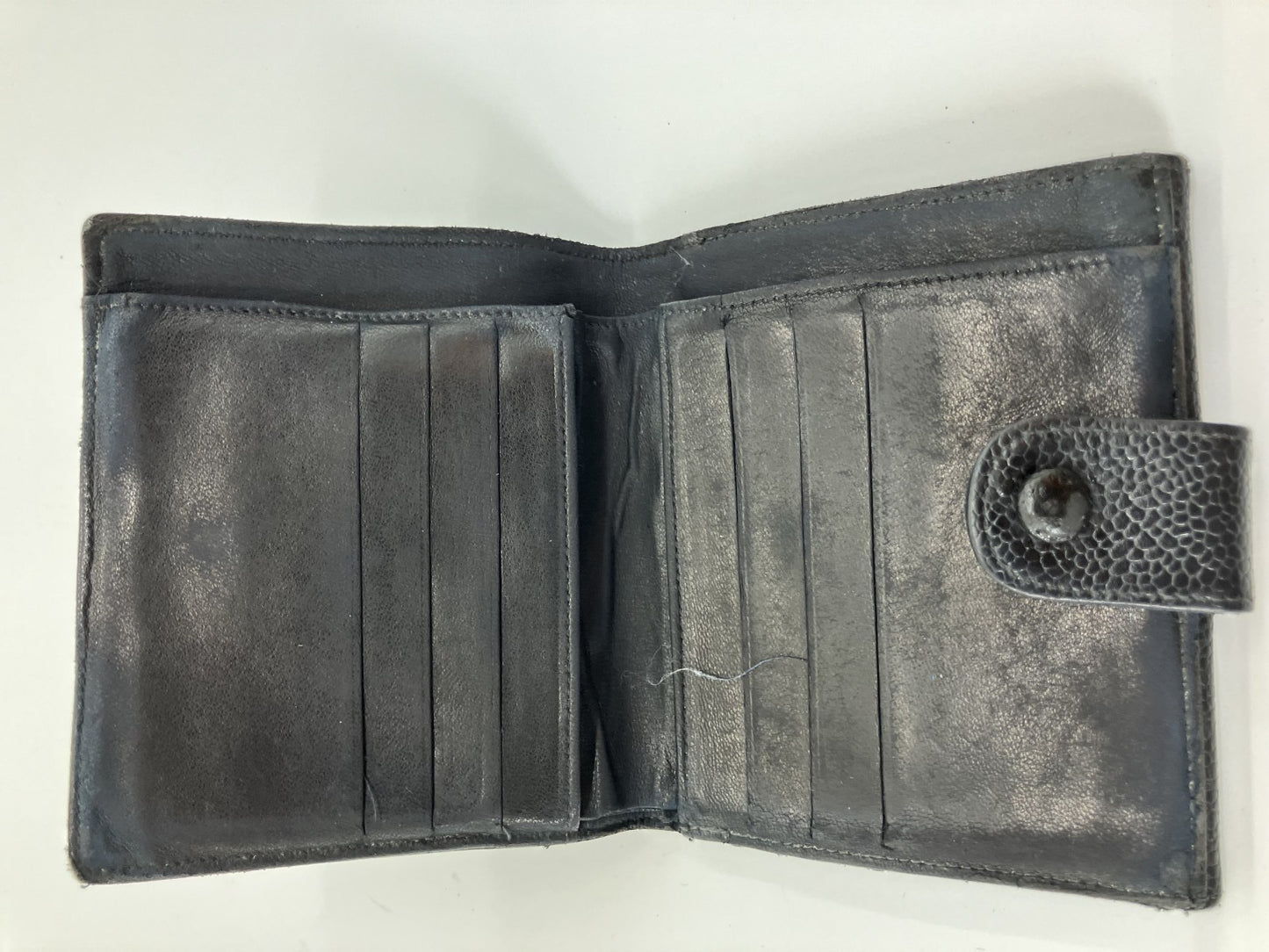 CHANEL Caviar Skin Black Coco Mark W Hook Bifold Wallet with Box and Cards