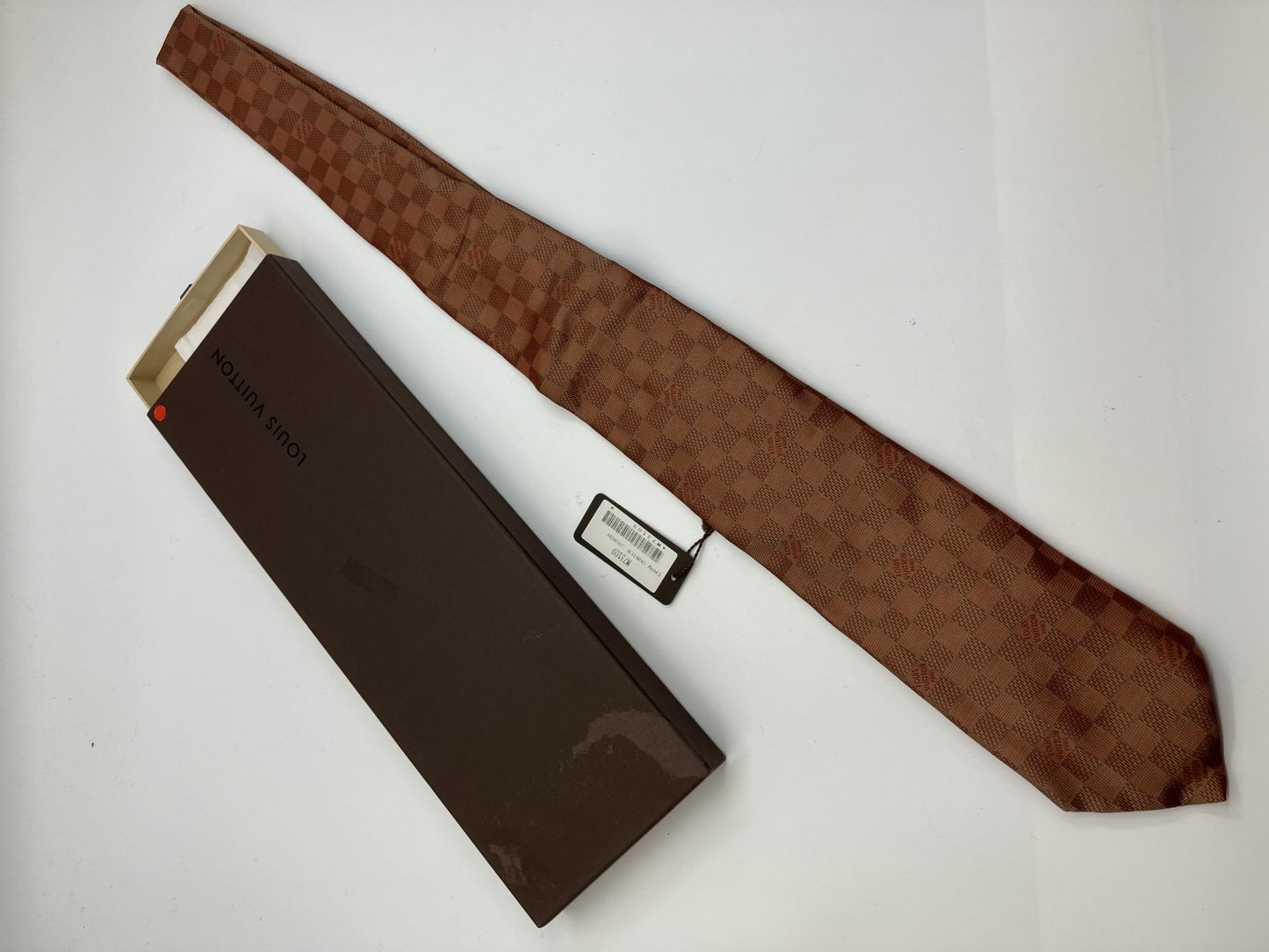 LOUIS VUITTON Damier tie, width 9cm, brown, with box,