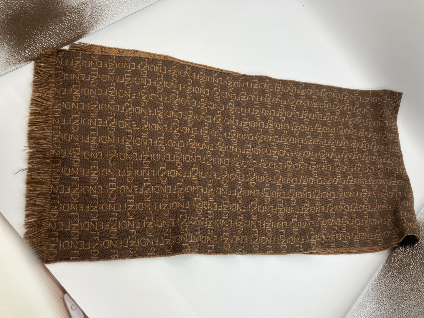 FENDI ZUCCA Scarf 150 x 35cm Brown Free Shipping 