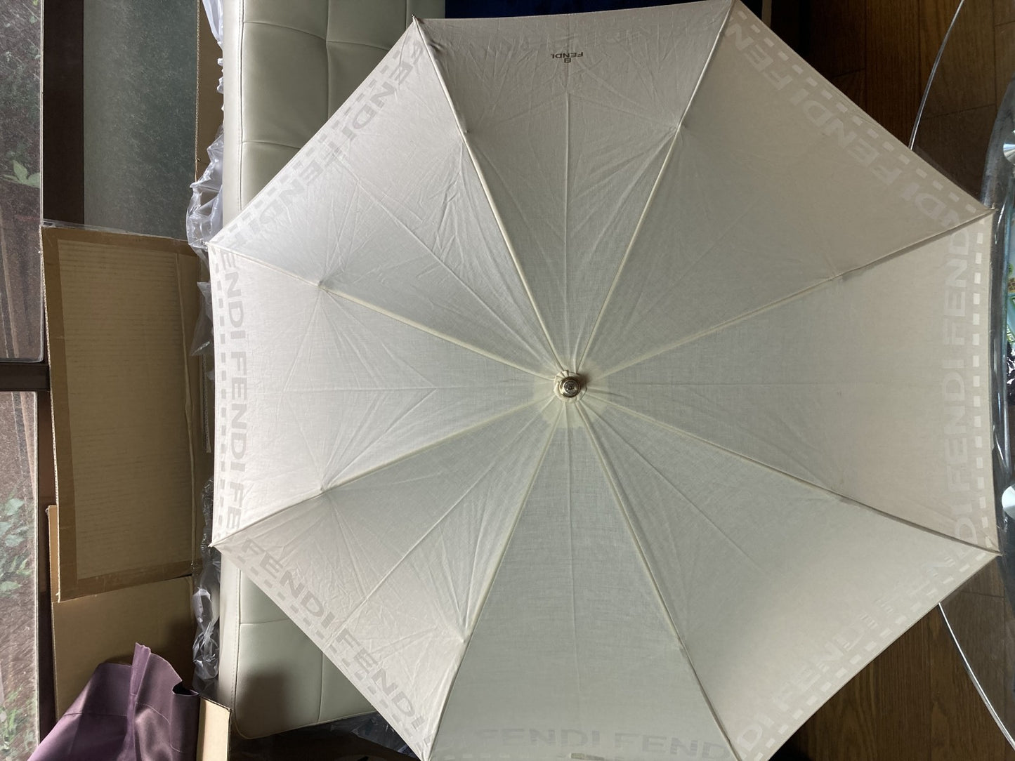 FENDI ZUCCA Folding Umbrella White Ribs 50cm Free Shipping 