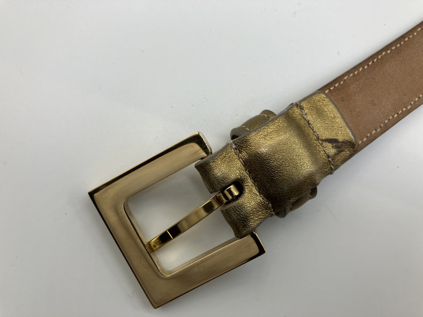 DOLCE &amp; GABBANA Leather Belt 101cm Gold Free Shipping 