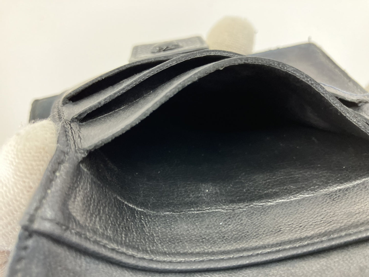 CHANEL Caviar Skin Black Coco Mark W Hook Bifold Wallet with Box and Cards