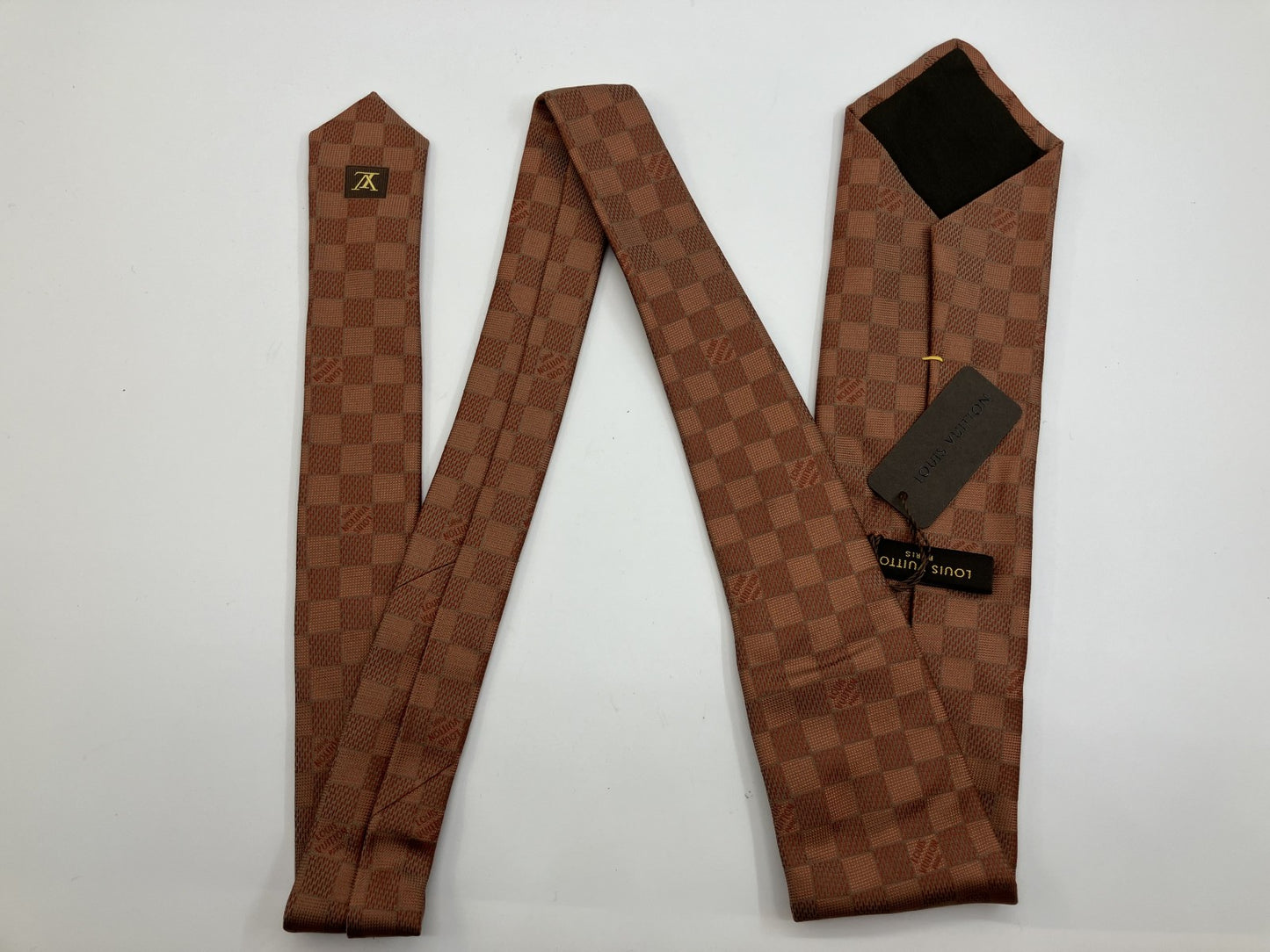 LOUIS VUITTON Damier tie, width 9cm, brown, with box,