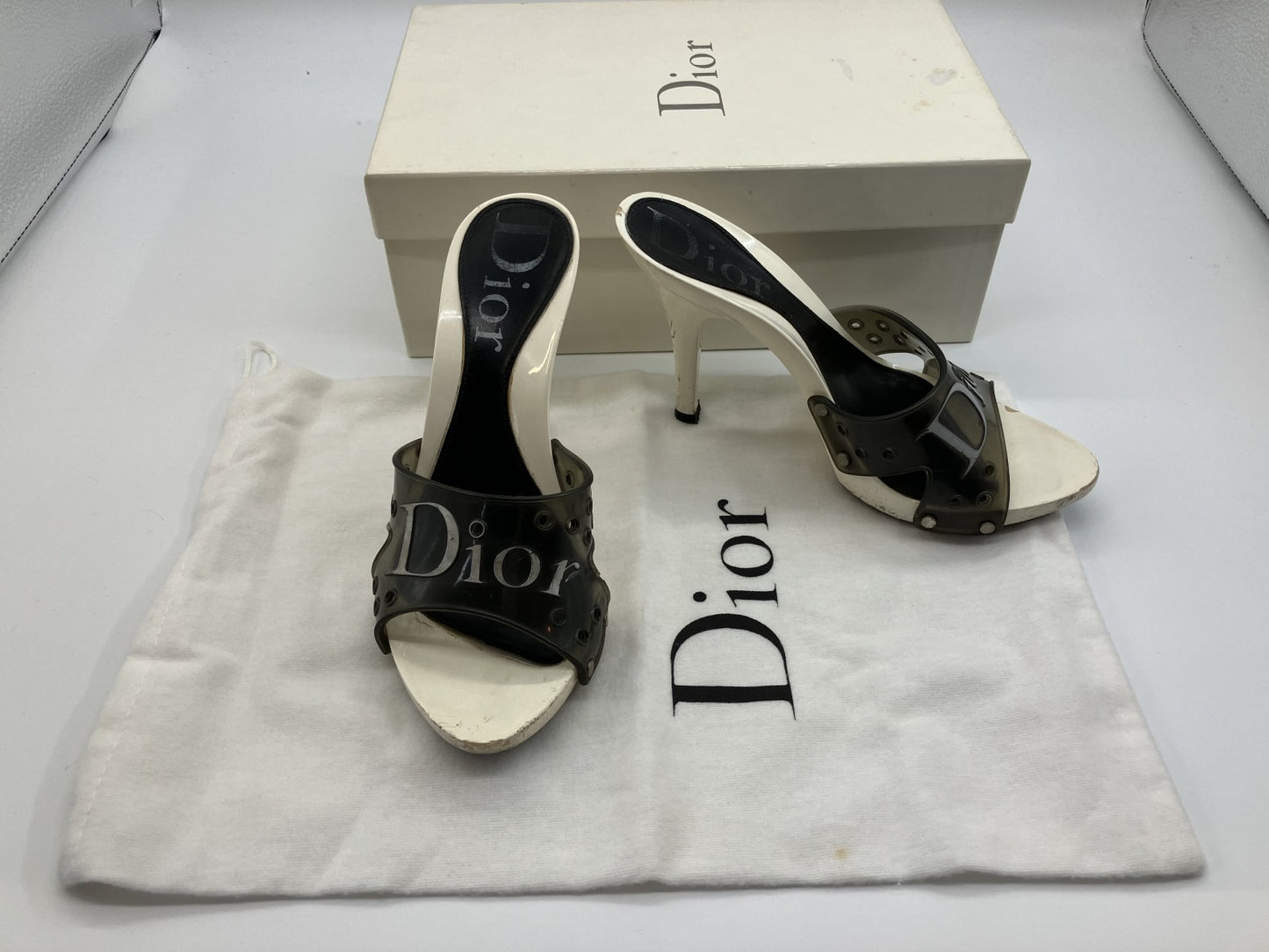 Christian Dior Women's sandals, 36.5 heel height 10cm, white and black with box and bag.
