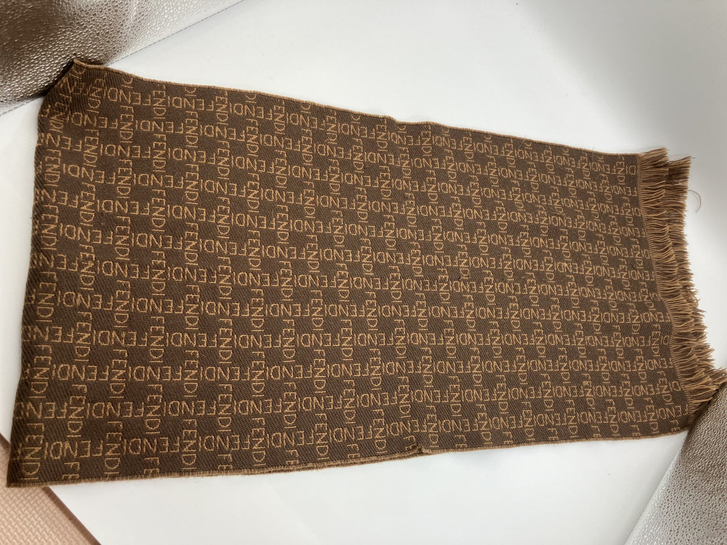 FENDI ZUCCA Scarf 150 x 35cm Brown Free Shipping 