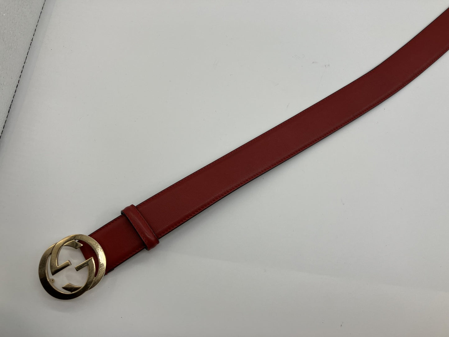 Gucci 370543 Interlocking G Belt 75/30 Leather Red Length 90cm Free Shipping 