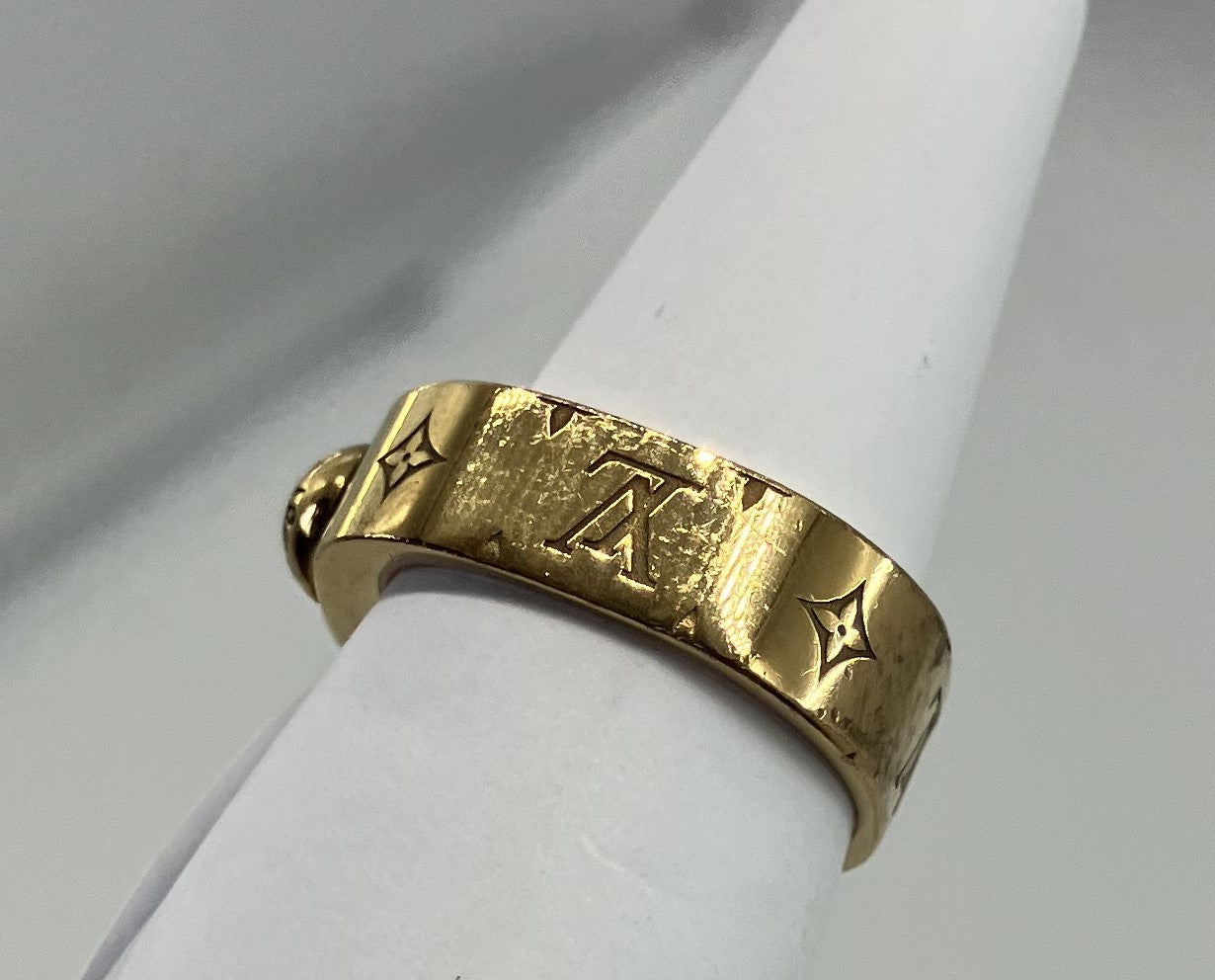 LOUIS VUITTON Louis Vuitton Berg Nanogram S size M00213 Actual size #9.5 Gold ring Free shipping 