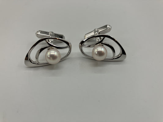 MIKIMOTO Cufflinks Pearl Pearl diameter approx. 7.4mm Silver Free shipping 