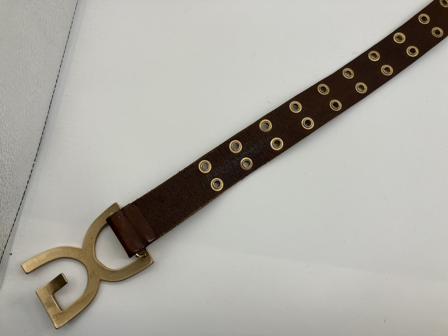 DOLCE &amp; GABBANA DG logo belt, total length approx. 114cm, gold &amp; brown, free shipping 