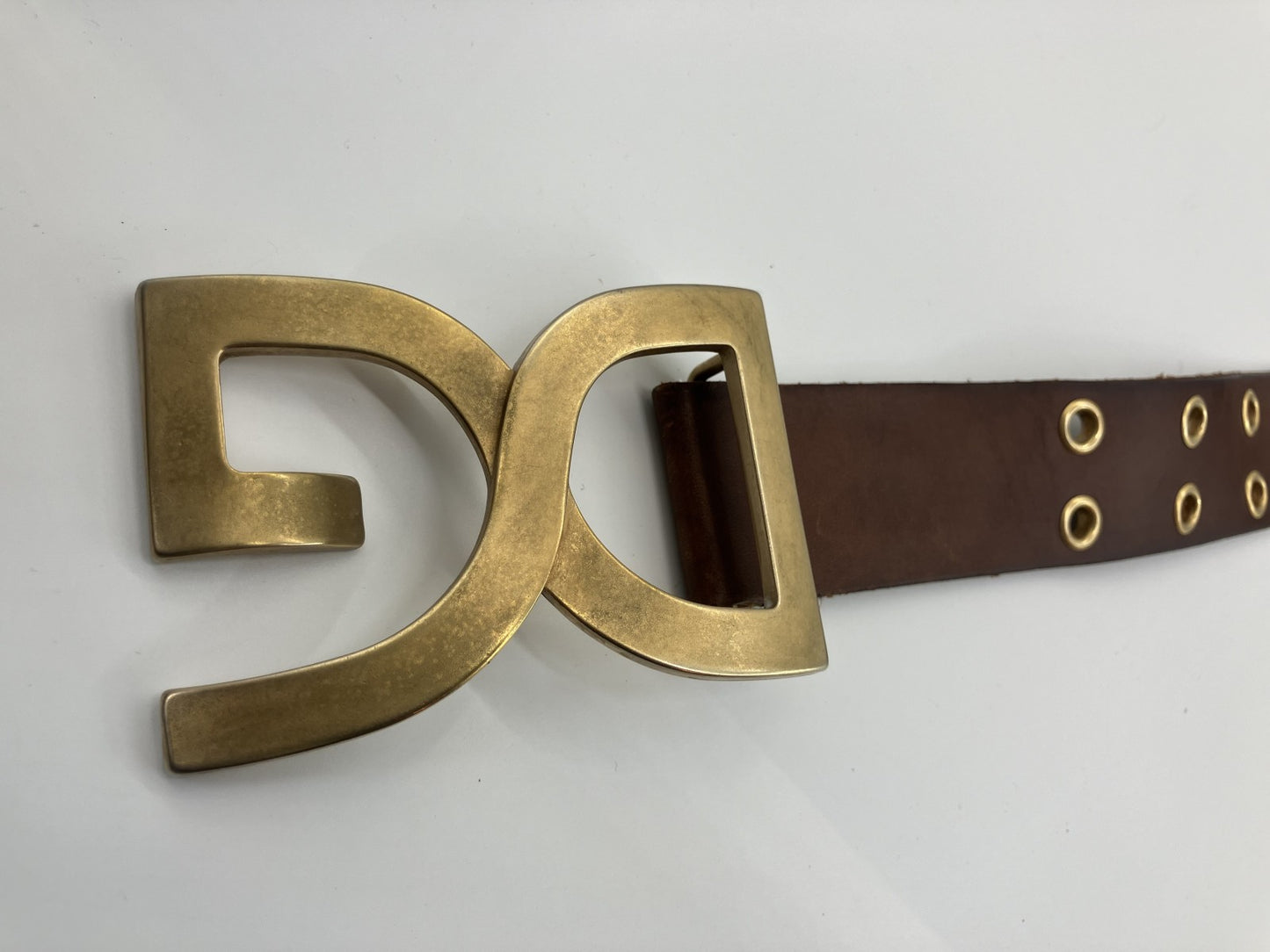 DOLCE &amp; GABBANA DG logo belt, total length approx. 114cm, gold &amp; brown, free shipping 